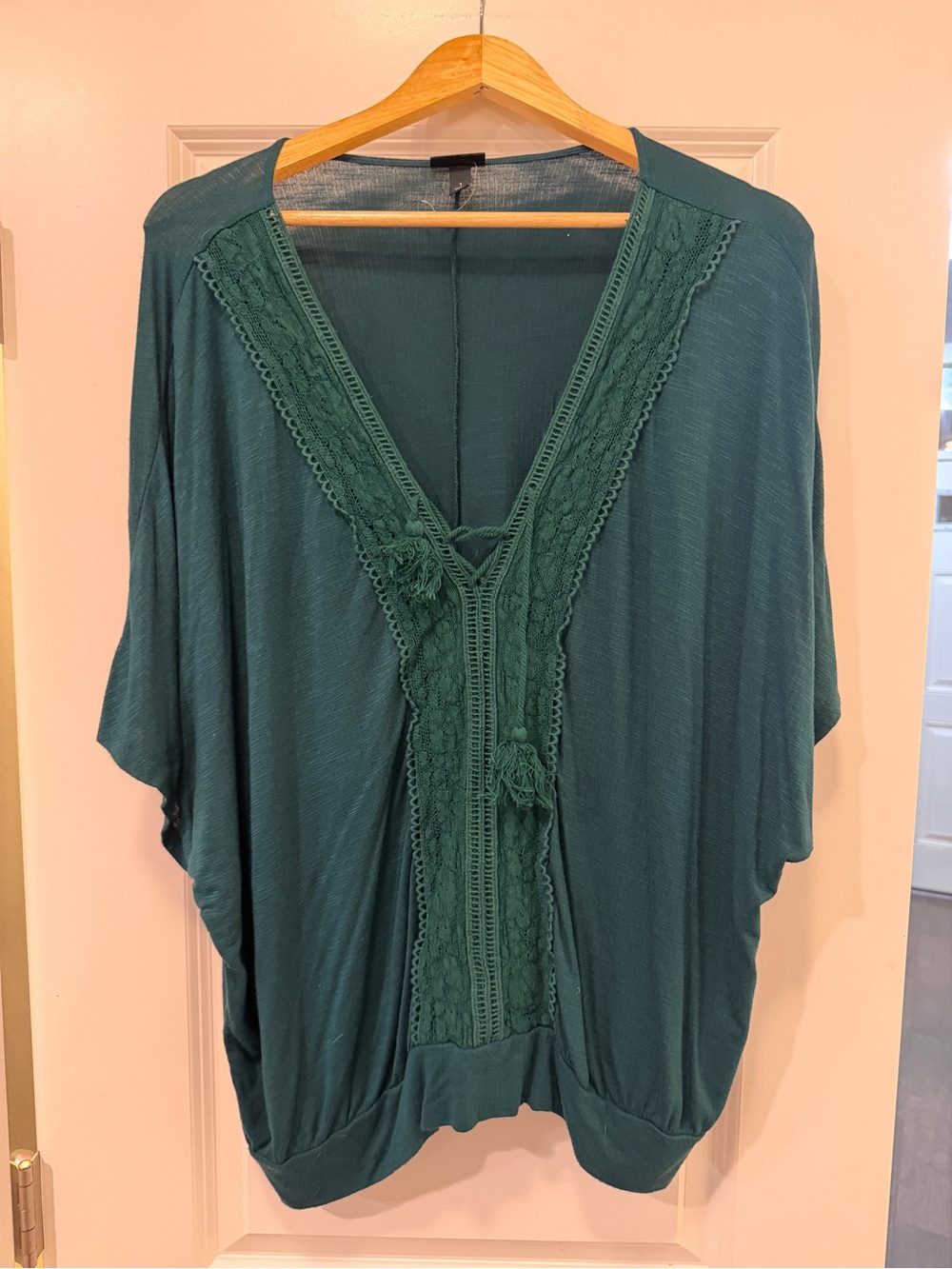 torrid Teal Lace-Trim V-Neck Tassel Tunic